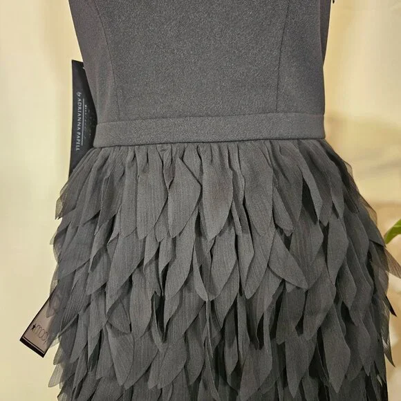 Aidan by Adrianna Papell Black Chiffon Feather Cocktail Dress Size 2 - Picture 2 of 11